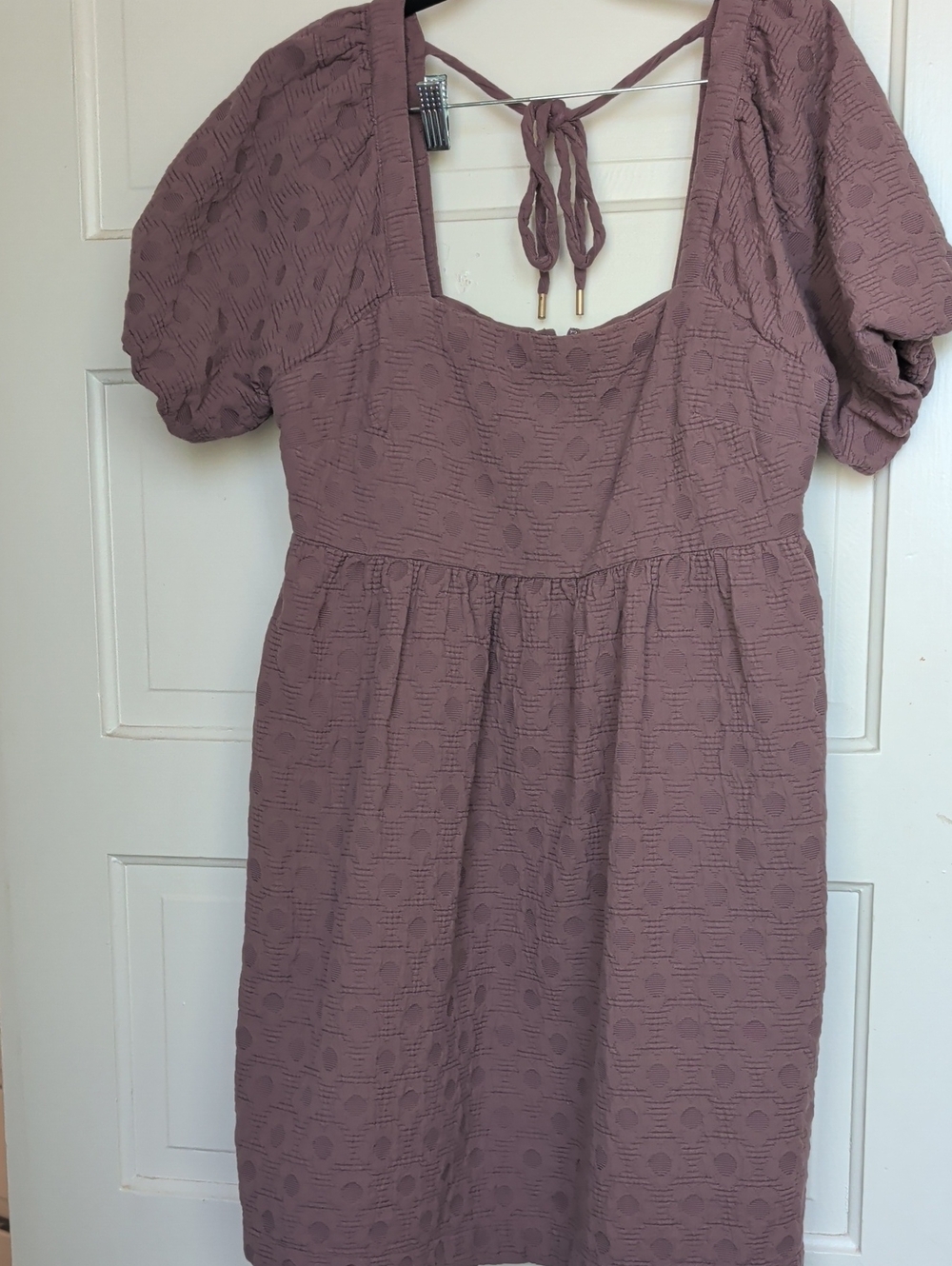 Madewell Dusty Mauve Puff-Sleeve Square-Neck Mini Dress